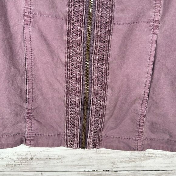 XCVI Cotton Crotchet Embroidered Zip 3/4 Length Sleeved Plum Jacket Top M - Picture 7 of 8